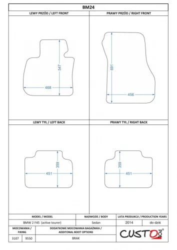 Méretpontos szövetszőnyeg garn. BMW 2 (F45) 2014- – Custo Pol