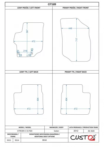 Méretpontos szövetszőnyeg garn. CITROEN C-ELYSEE 2012- – Custo Pol