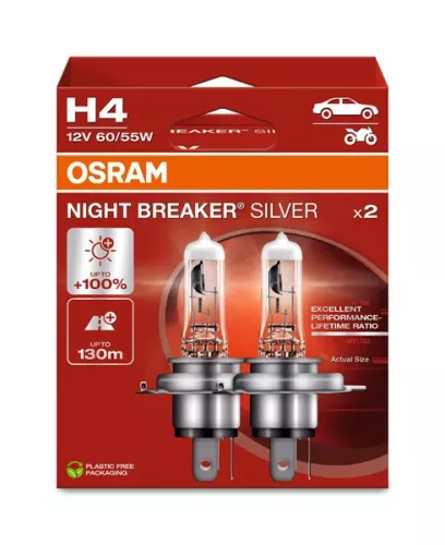 Izzó H4 12V 60/55 Night Breaker Silver +100% (2db) – OSRAM