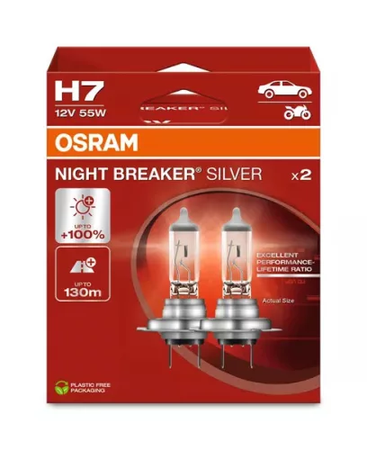 Izzó H7 12V 55W Night Breaker Silver +100% (2db) – OSRAM