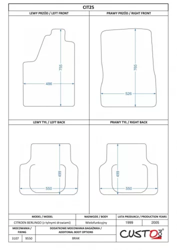Méretpontos szövetszőnyeg garn. CITROEN BERLINGO 1999-2005 – Custo Pol
