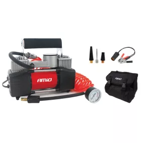   Autós kompresszor nyomásmérővel 12V fém, kétdugattyús ACOMP-04 – AMIO