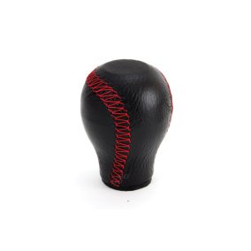   Sebességváltó gomb, bőr, fekete, piros varrással – AMIO