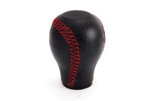 Sebességváltó gomb, bőr, fekete, piros varrással – AMIO