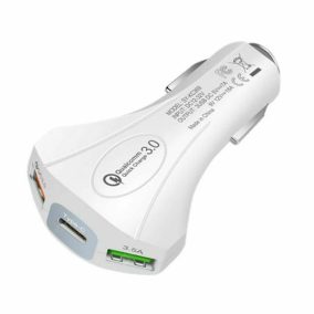   Szivargyújtós gyorstöltő 2x USB + 1x Type-C Qualcomm Quick Charge 3.0