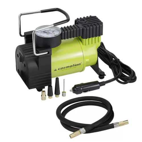 Autós légkompresszor 12V, 7 BAR, 30L/perc, analóg nyomásmérő, 4 adapter – Carmotion 