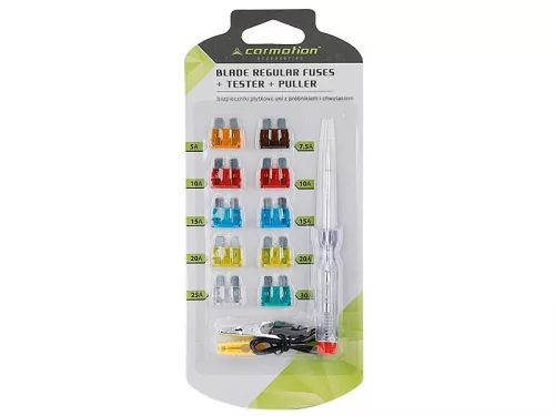 Biztosíték készlet normál késes, 10 db + teszter 6-24V + kiszedő – Carmotion