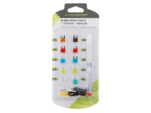 Biztosíték készlet mini késes, 10 db + teszter 6-24V + kiszedő – Carmotion