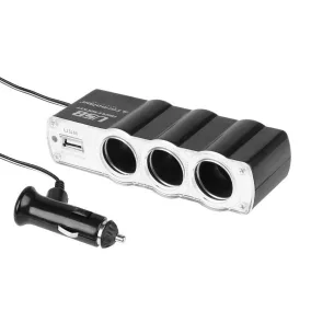   Szivargyújtó elosztó, hármas 12 / 24V, USB aljzat 500mA – Carmotion