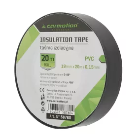   PVC szigetelőszalag 0,15 mm × 19 mm × 20 m, fekete, 1 db – Carmotion