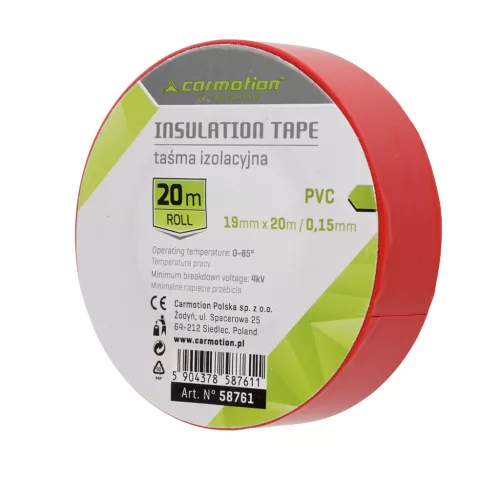 PVC szigetelőszalag 0,15 mm × 19 mm × 20 m, piros, 1 db – Carmotion