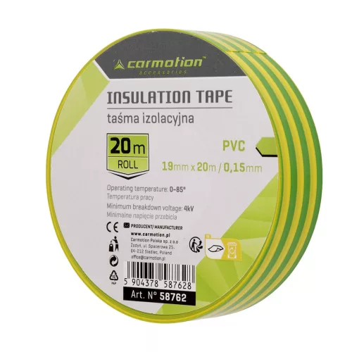 PVC szigetelőszalag 0,15 mm × 19 mm × 20 m, zöld-sárga, 1 db – Carmotion