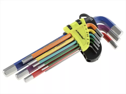 Imbuszkulcs készlet 1,5–10 mm (230 mm), 9 db, színes, S2 acél - Carmotion