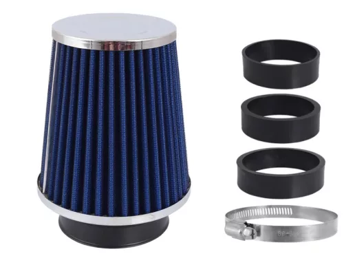 Sport légszűrő, kúpos 120x130x90 mm, kék/króm, adapterek: 60, 63, 70 mm– Carmotion 