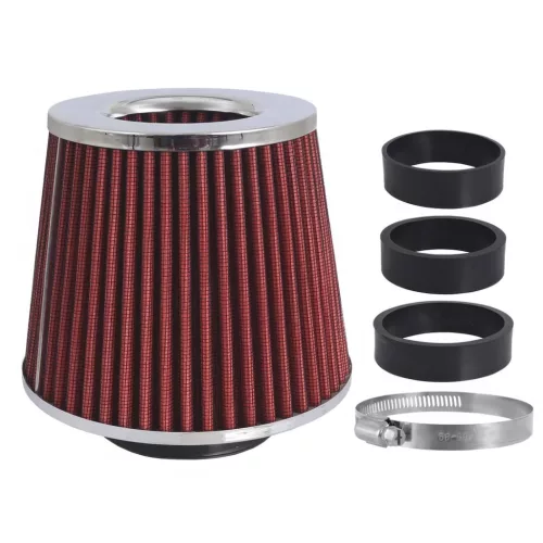 Sport levegőszűrő kúpos piros/króm 155x130x120 mm, adapterek: 60, 63, 70 mm – Carmotion 