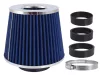 Sport légszűrő, kúpos 155x130x120 mm, kék/króm, adapterek: 60, 63, 70 mm– Carmotion 