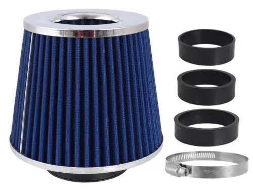 Sport légszűrő, kúpos 155x130x120 mm, kék/króm, adapterek: 60, 63, 70 mm– Carmotion 