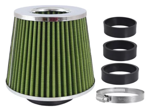 Sport légszűrő, kúpos 155x130x120 mm, lime zöld/króm, adapterek: 60, 63, 70 mm– Carmotion 