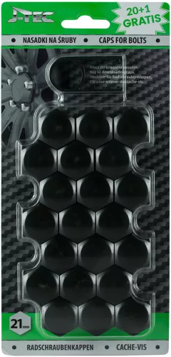 Kerékanya kupak - kerékcsavar kupak fekete 21 mm 21 db (J-Tec)