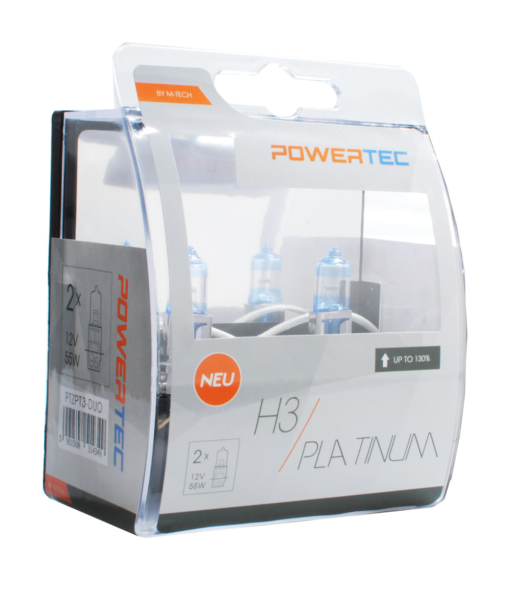 Ampoule Halogène Powertec Platinum+ HB3 - +130% De Lumière, Blanc Neige, 12V 65W, Longue Durée