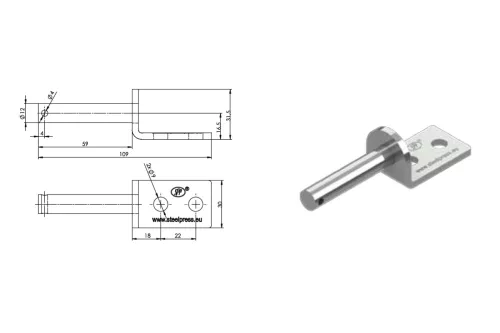 Oldalsó zsanér UZ-01A 12 mm, oldalsó csavarhelyekkel