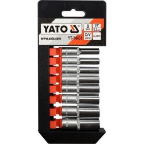   Dugókulcs fej készlet 1/4" 8db 6szög hosszú YATO 14431