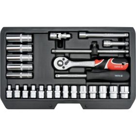Dugókulcs racsnis készlet 25db-os 1/4" műanyag dobozban YATO 14461 - main