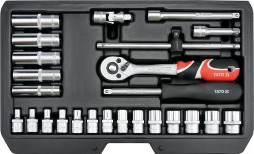 Dugókulcs racsnis készlet 25db-os 1/4" műanyag dobozban YATO 14461 - main