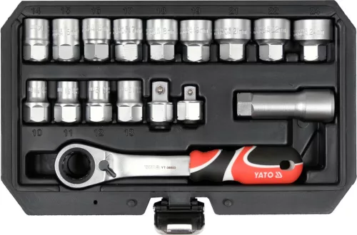 Nyitott / Spline dugókulcs készlet 17 részes – 3/8″ & 1/2″ hajtás YATO YT-38653