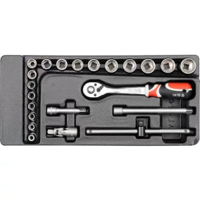   YATO 22 részes 3/8" dugókulcs készlet fiókbetétben – CrV, AS-Drive (YT-5542)