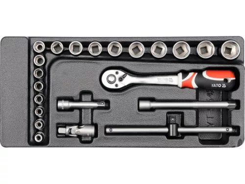 YATO 22 részes 3/8" dugókulcs készlet fiókbetétben – CrV, AS-Drive (YT-5542)